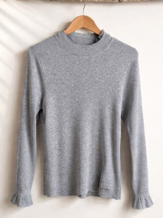 Anne Klein Sweaters - Anne Klein Light Gray Ribbed Mock Neck Sweater
